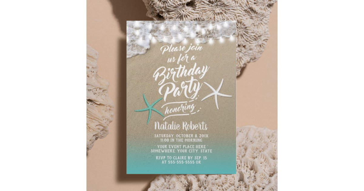 Tropical Summer Beach Starfish Birthday Party Invitation | Zazzle