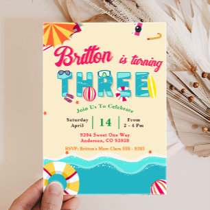 Tropical Summer Beach Third Birthday Invitation