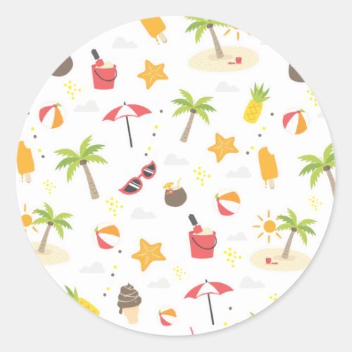 Tropical Summer Beach Vacation Pattern Design Classic Round Sticker