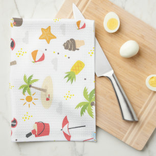 Tropical Summer Beach Vacation Pattern Design Kitchen Towel