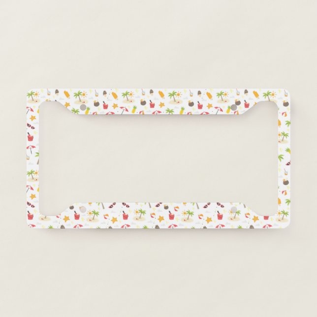 Tropical Summer Beach Vacation Pattern Design License Plate Frame (Front)