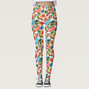 Tropical Summer Beach Vacation Pattern Leggings