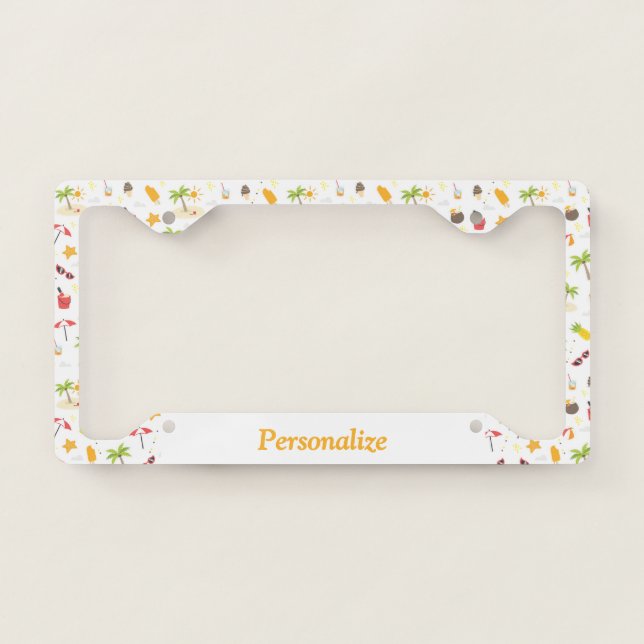 Tropical Summer Beach Vacation Pattern Personalize License Plate Frame (Front)