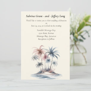 Tropical Summer Beach Watercolor Palm Tree Wedding Invitation