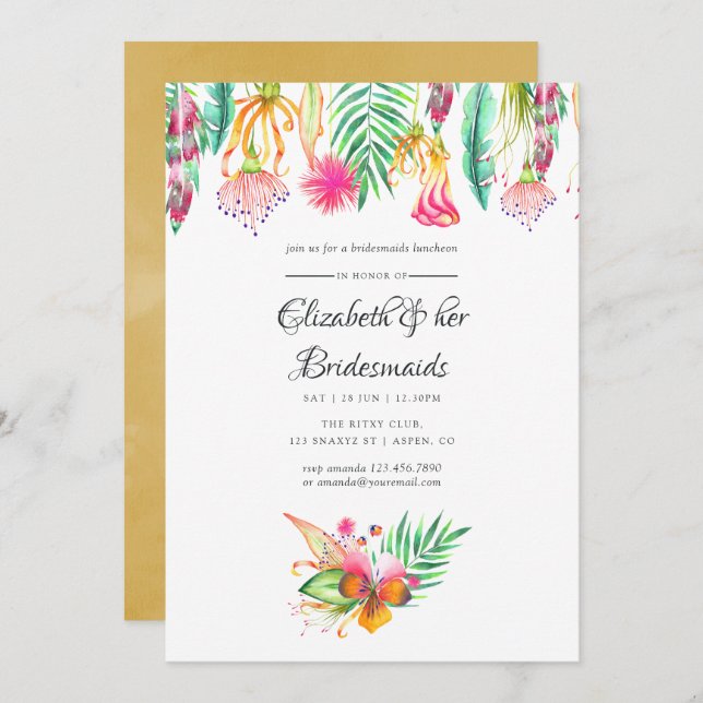 Tropical Summer Beach Wedding Bridesmaids Luncheon Invitation (Front/Back)