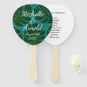 Tropical summer beach wedding ceremony program hand fan