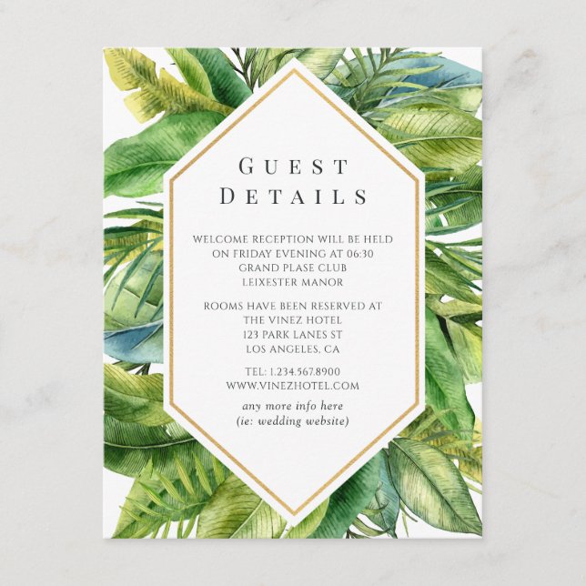 Tropical Summer Beach Wedding Guest Details Enclosure Card (Front)