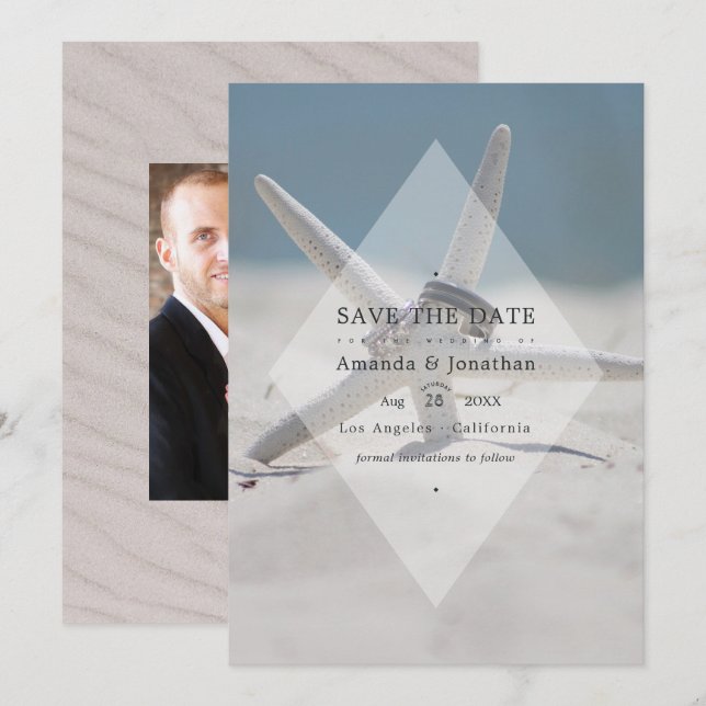 Tropical Summer Beach Wedding Photo Save The Date (Front/Back)