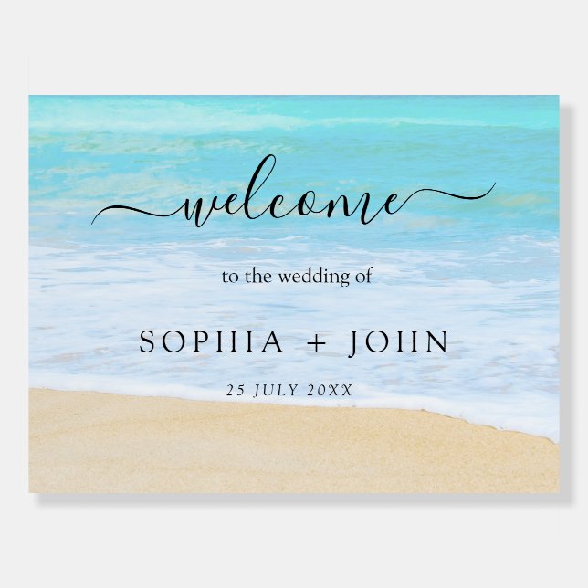 Tropical Summer Beach Wedding Welcome Sign (Front)