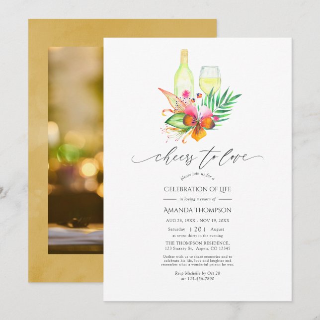Tropical Summer Beach Wine Celebration of Life Inv Invitation (Front/Back)