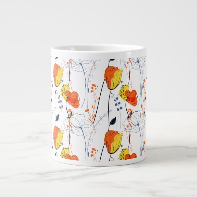 Tropical summer | Beautiful yellow  florals Design Giant Coffee Mug (Front)