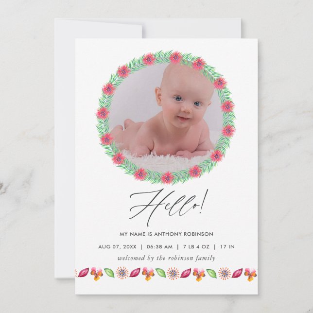 Tropical Summer Birth Announcement Photo Card (Front)