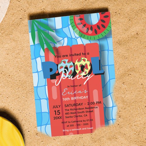 Tropical Summer Birthday Celebration Pool Party Invitation