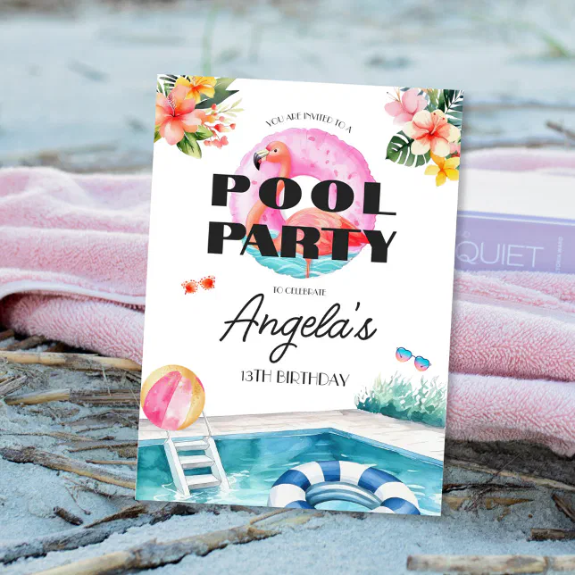 Tropical Summer Birthday Pool Party Invitation | Zazzle