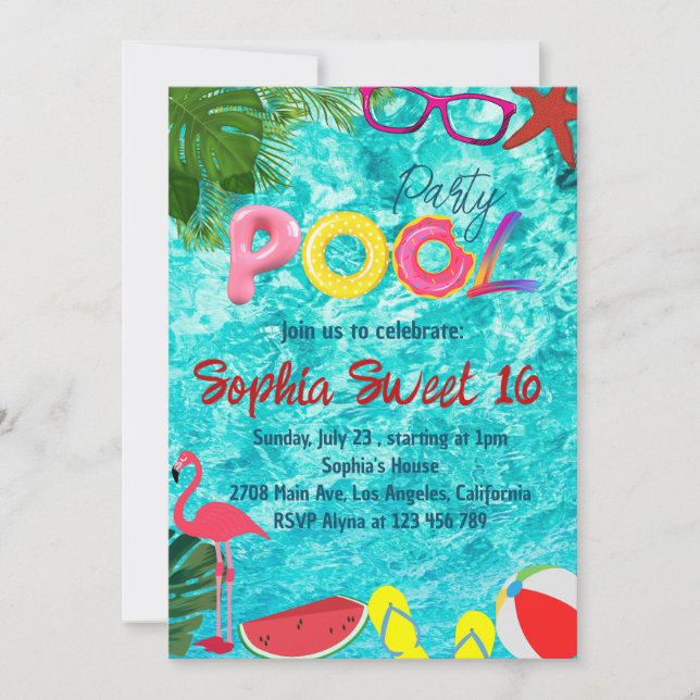 Tropical Summer Birthday Pool Party Invitation (Front)