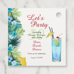 Tropical Summer Blue Cocktail 50th Birthday Party Favor Tags