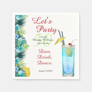 Tropical Summer Blue Cocktail 50th Birthday Party Napkins