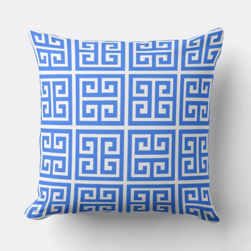 Tropical Summer Blue Greek Key Pattern Throw Pillow