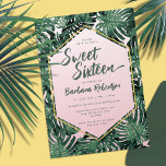 Tropical Summer Blush Pink Green Sweet Sixteen Invitation<br><div class="desc">Your daughter will love this stylish birthday party invitation by JessicaAmber. This cute card features a blush pink and green color scheme. A girly script font tells you it's a sweet sixteen, and you can edit the text for the birthday person's name, and details of the party, including the location,...</div>