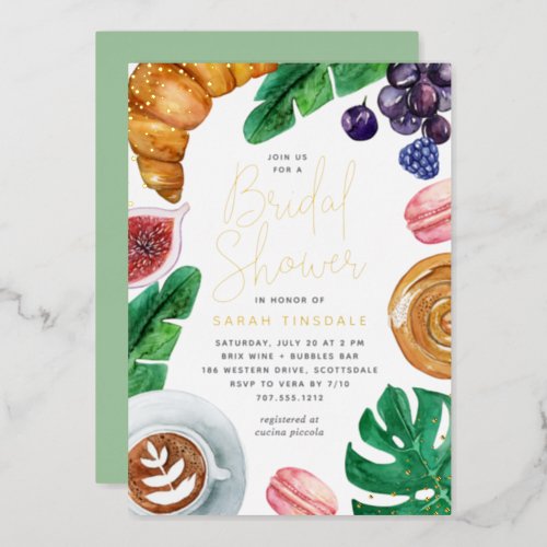 Tropical Summer Bridal Shower Brunch Gold Foil Invitation