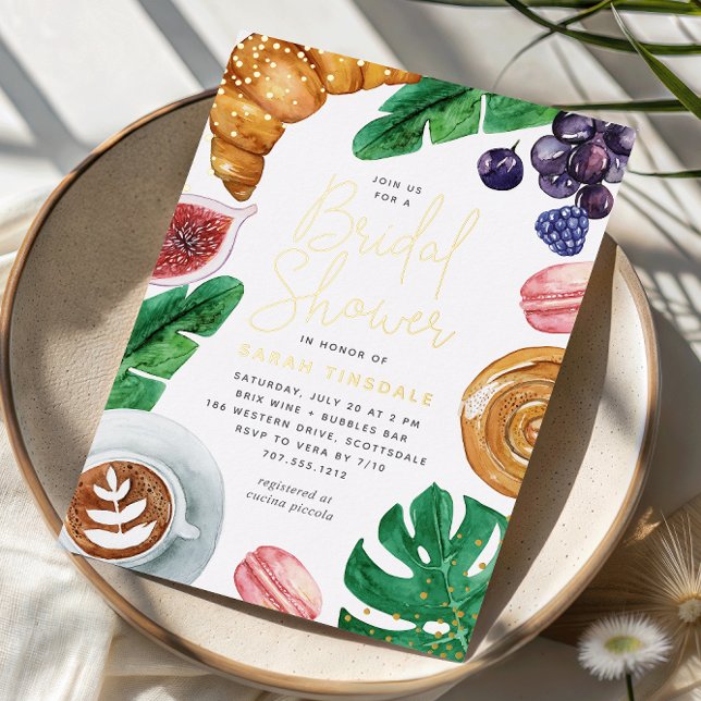 Tropical Summer Bridal Shower Brunch Gold Foil Invitation (Creator Uploaded)