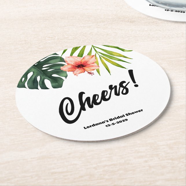 Tropical Summer Bridal Shower Round Paper Coaster (Angled)