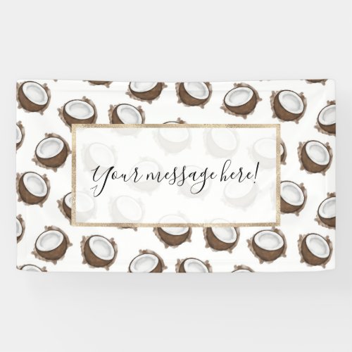 Tropical Summer Brown White Coconut Fruit Pattern Banner
