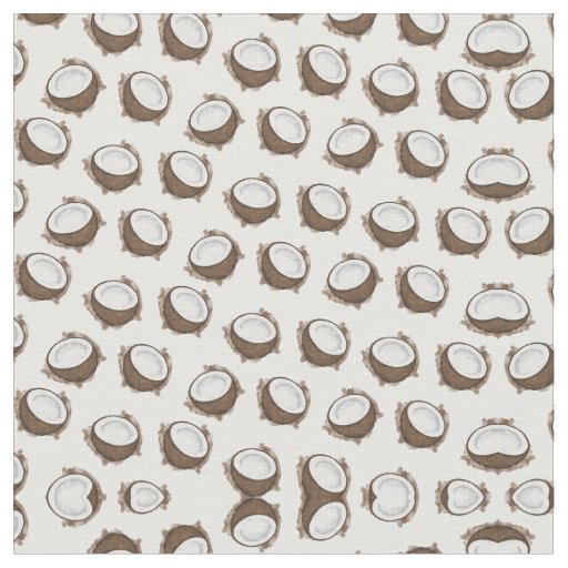 Tropical Summer Brown White Coconut Fruit Pattern Fabric