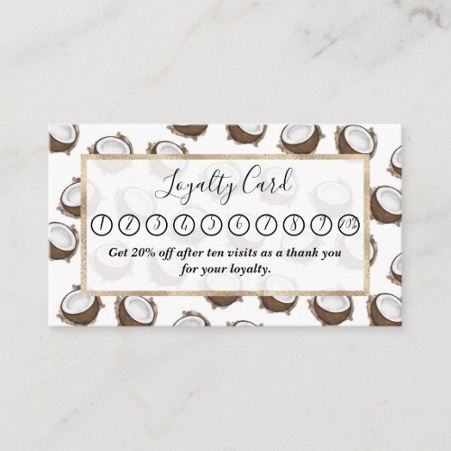 Tropical Summer Brown White Coconut Fruit Pattern Loyalty Card