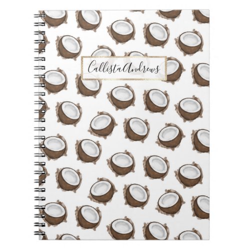 Tropical Summer Brown White Coconut Fruit Pattern Notebook