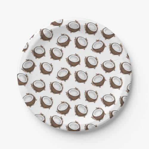 Tropical Summer Brown White Coconut Fruit Pattern Paper Plates