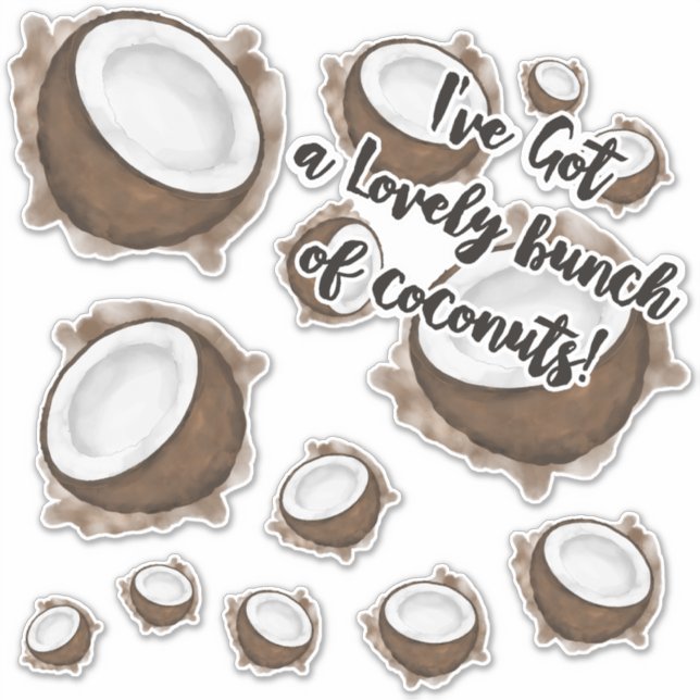 Tropical Summer Brown White Coconut Fruit Quote Sticker (Front)