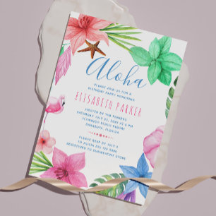 Tropical summer budget birthday party invitation