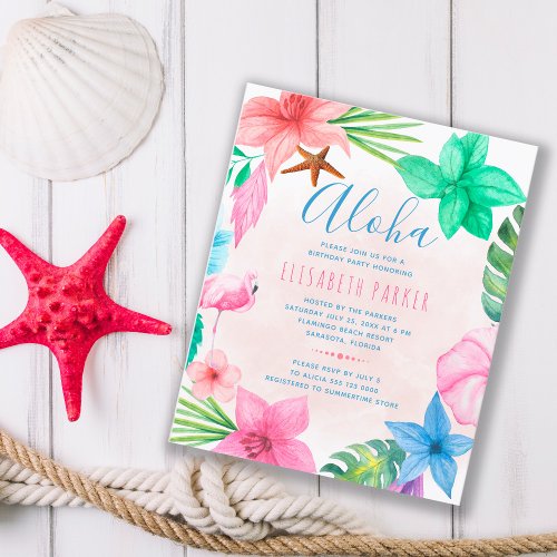Tropical summer budget birthday party invitation