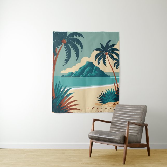  Tropical summer cartoon beach Tapestry (In Situ)