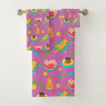 Tropical Summer Cats Bath Towel Set