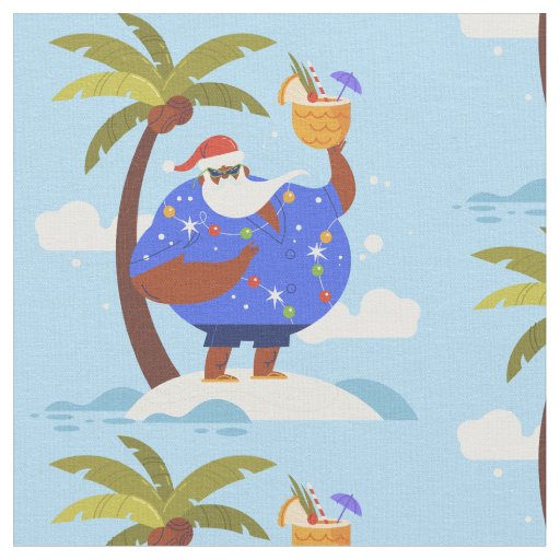 tropical summer christmas vacation black santa fabric