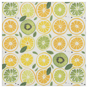Tropical Summer Citrus Kiwi Cotton Fabric 