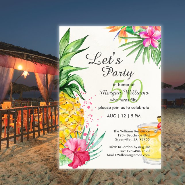 Tropical Summer Cocktail 50th Birthday Party Invitation (Creator Uploaded)