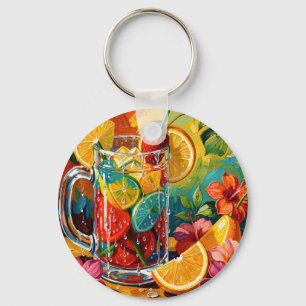Tropical Summer Cocktail Impasto Oil Painting Keychain