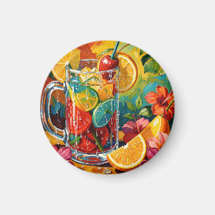 Tropical Summer Cocktail Impasto Oil Painting Magnet