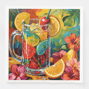 Tropical Summer Cocktail Impasto Oil Painting Paper Dinner Napkins