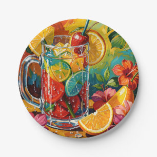 Tropical Summer Cocktail Impasto Oil Painting Paper Plates