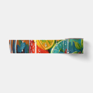 Tropical Summer Cocktail Impasto Oil Painting Satin Ribbon