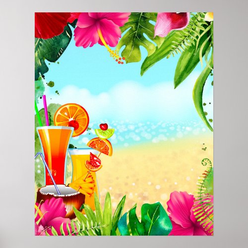 Tropical Summer Cocktails  The Beach Summer Party Poster