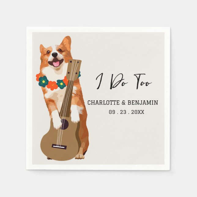 Tropical Summer Corgi Dog Wedding Napkins (Front)