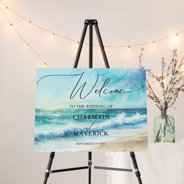 Tropical Summer Costal Beach Wedding Welcome Foam Board (In Situ (Stand))