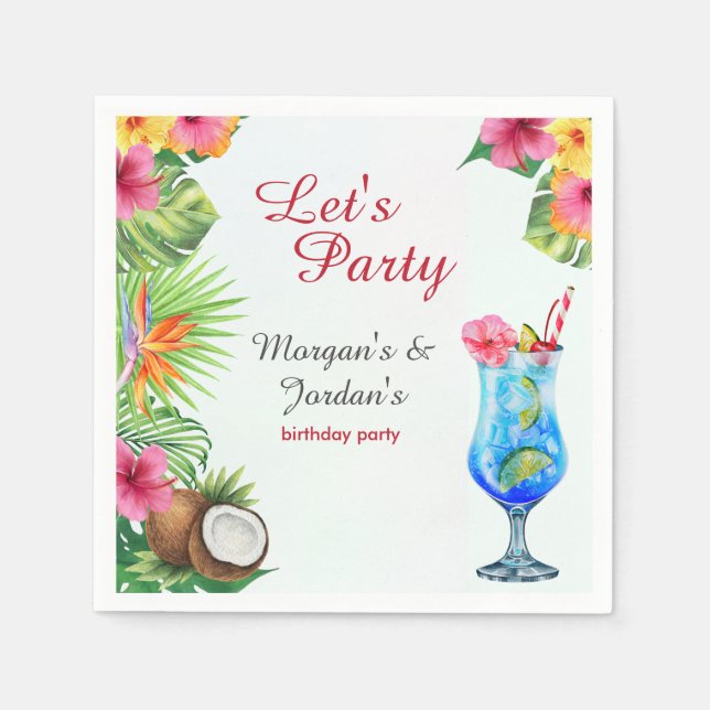 Tropical Summer Couples Friend Joint Birthday Napkins (Front)