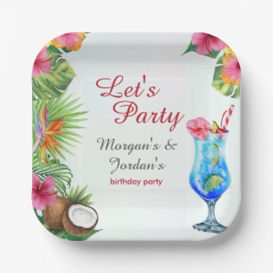 Tropical Summer Couples Friend Joint Birthday Paper Plates