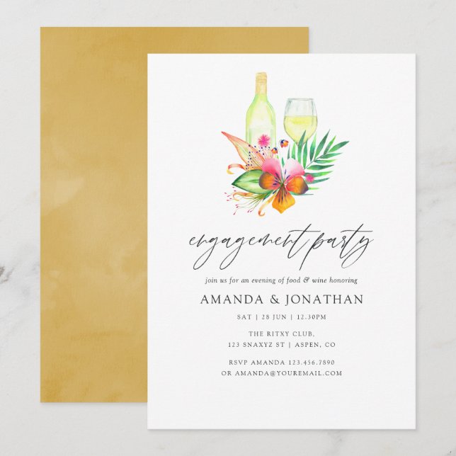 Tropical Summer Engagement Party Wine Tasting Invitation (Front/Back)